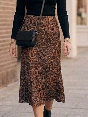 A New Day Skirt Satin Animal Cheetah Prints Midi Skirt Sz Size XL